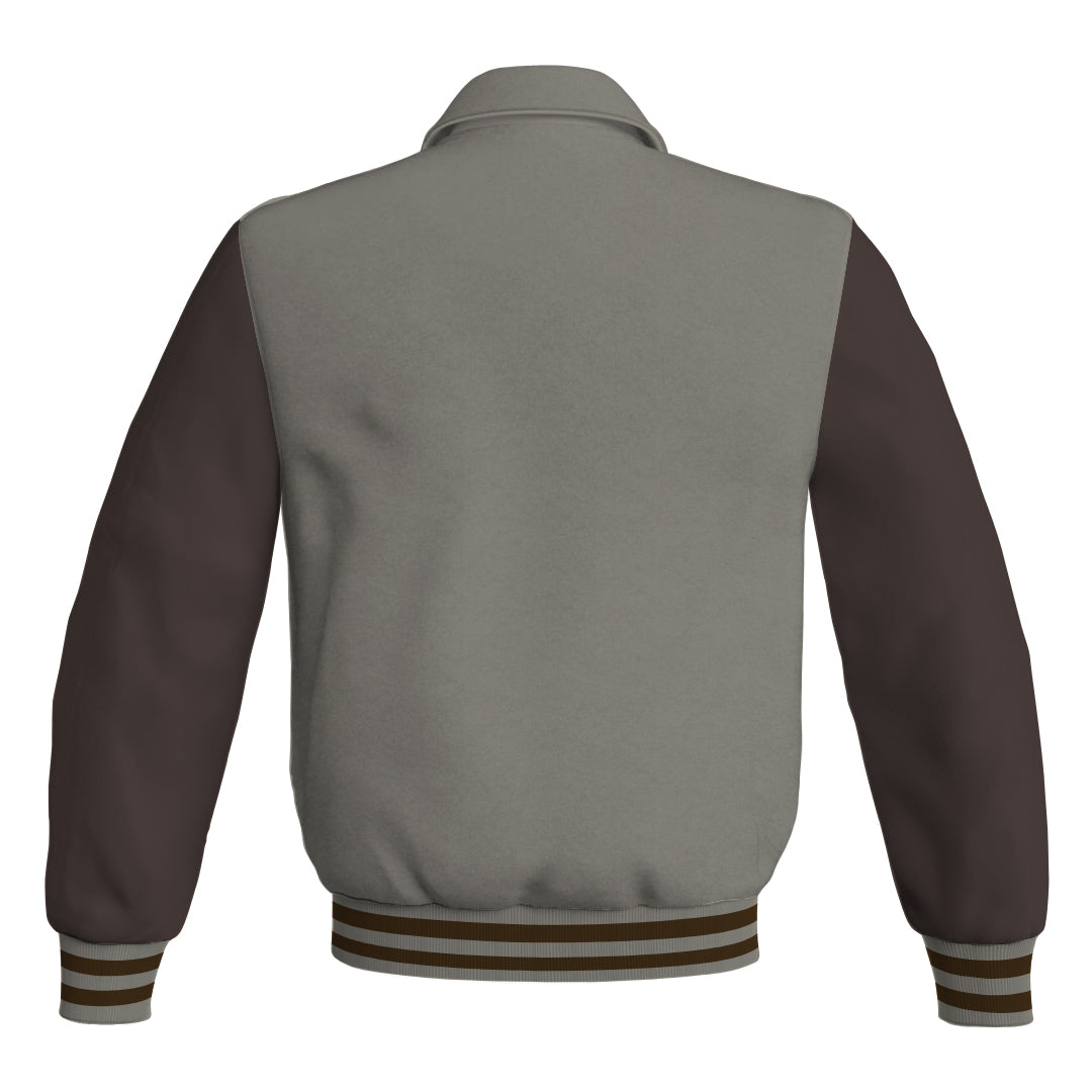 Letterman Varsity Classic Jacket Gray Body and Brown Leather 