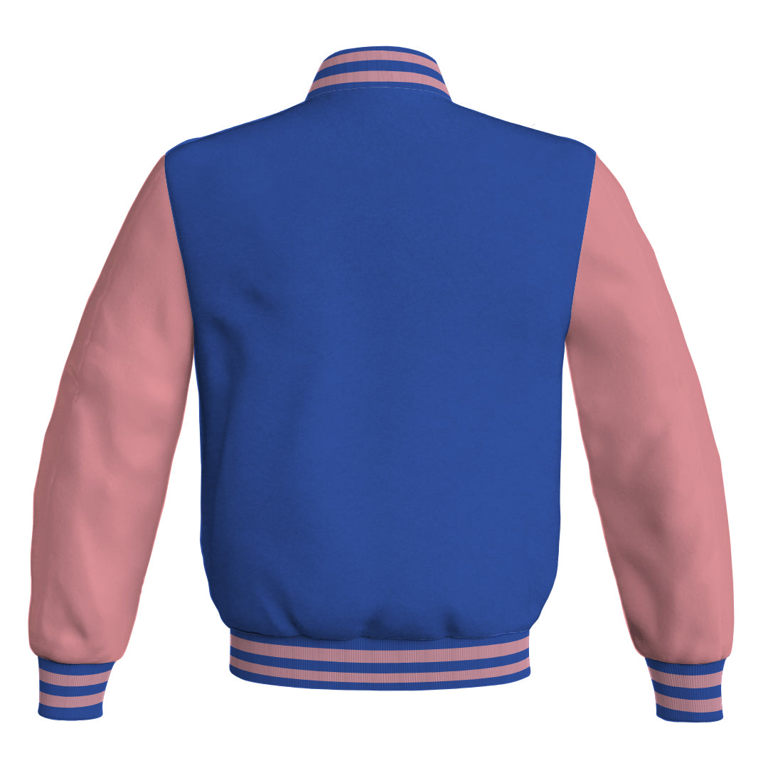 Ladies Varsity Jacket Blue Body and Pink Leather Sleeves Bomber Jacket