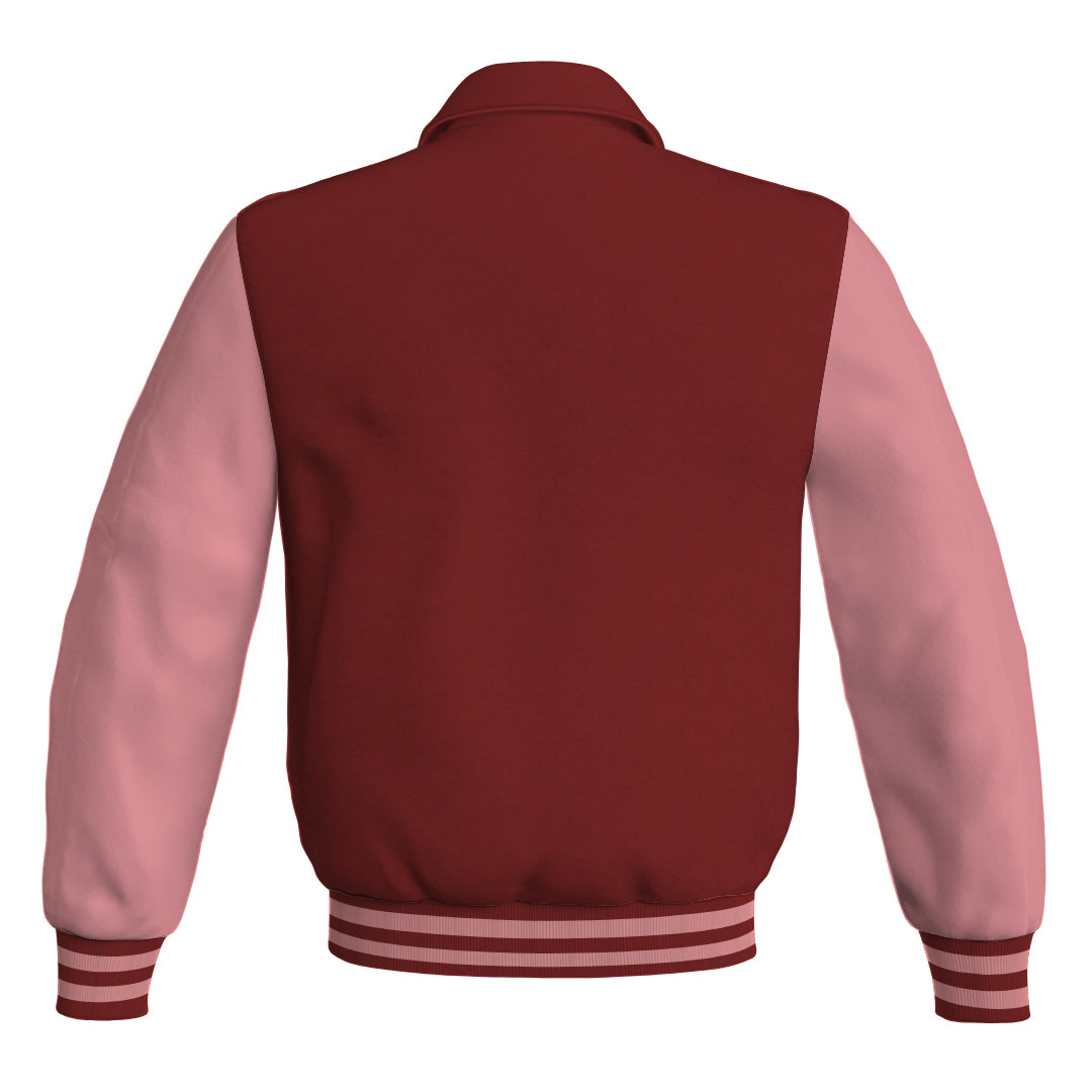 Letterman Varsity Classic Jacket Maroon Body and Pink Leather 