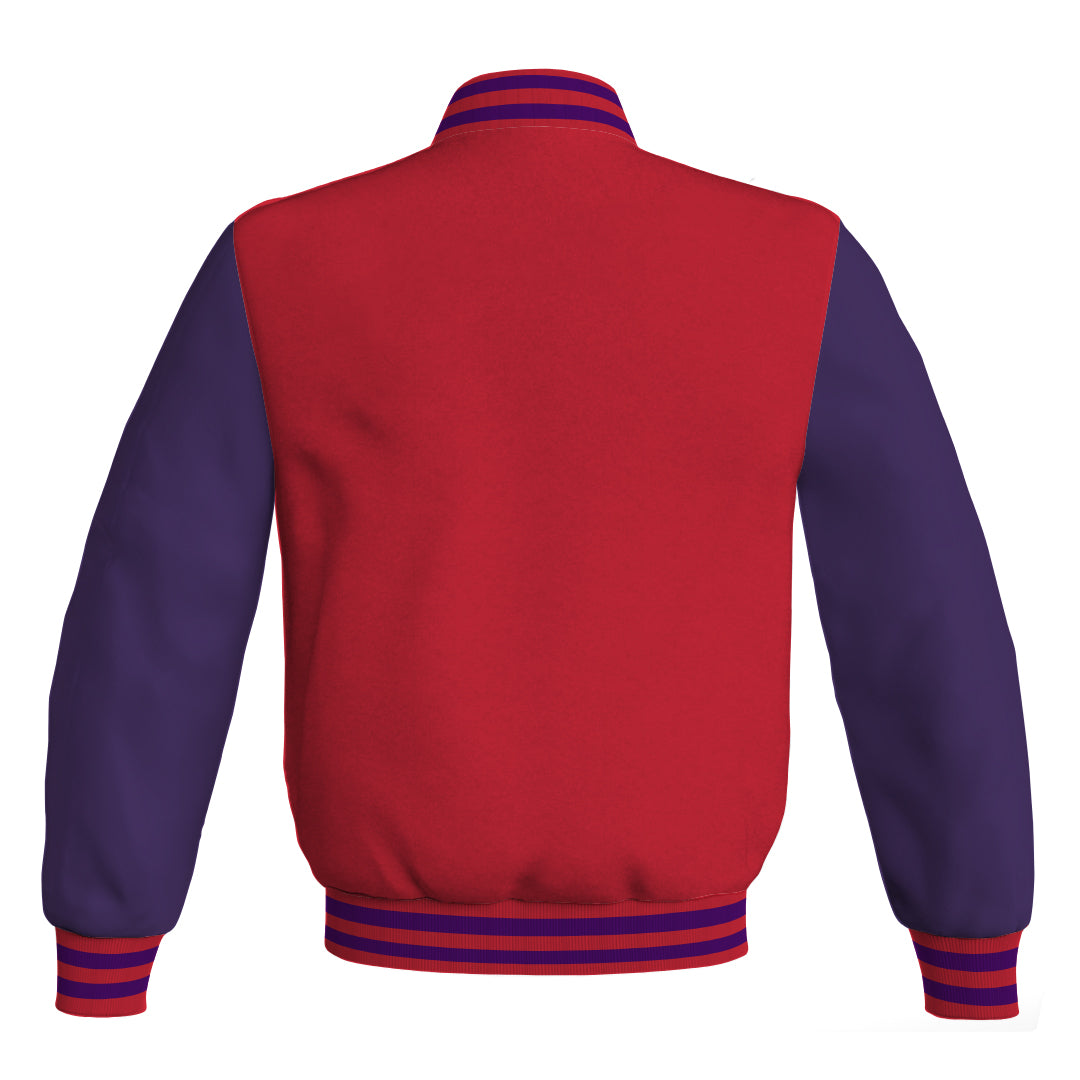 Varsity Jacket Red Body and Purple Leather Sleeves Bomber Jacket