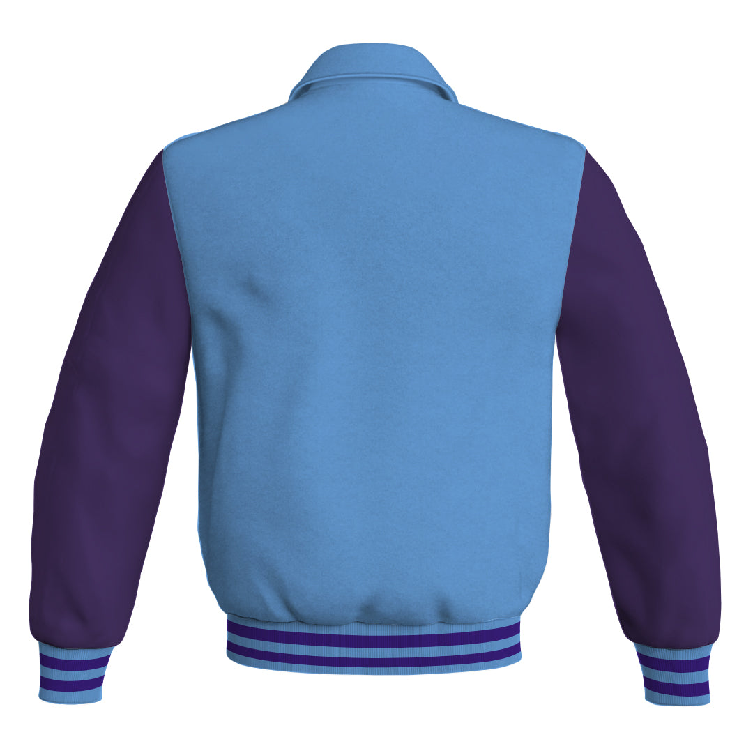 Letterman Varsity Classic Jacket Sky Blue Body and Purple Leather 