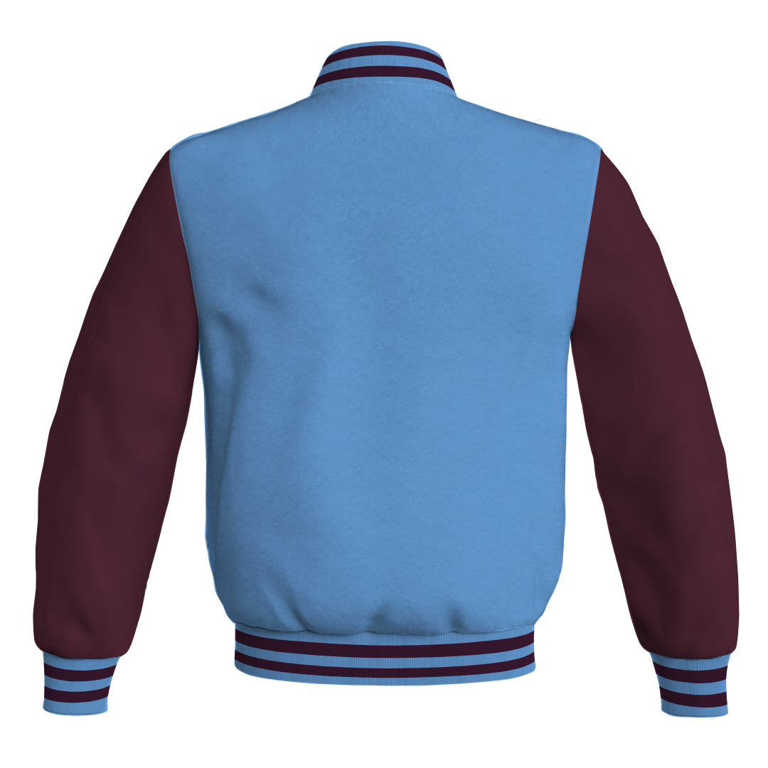 Varsity Jacket Sky Blue Body and Maroon Leather Sleeves Bomber Jacket