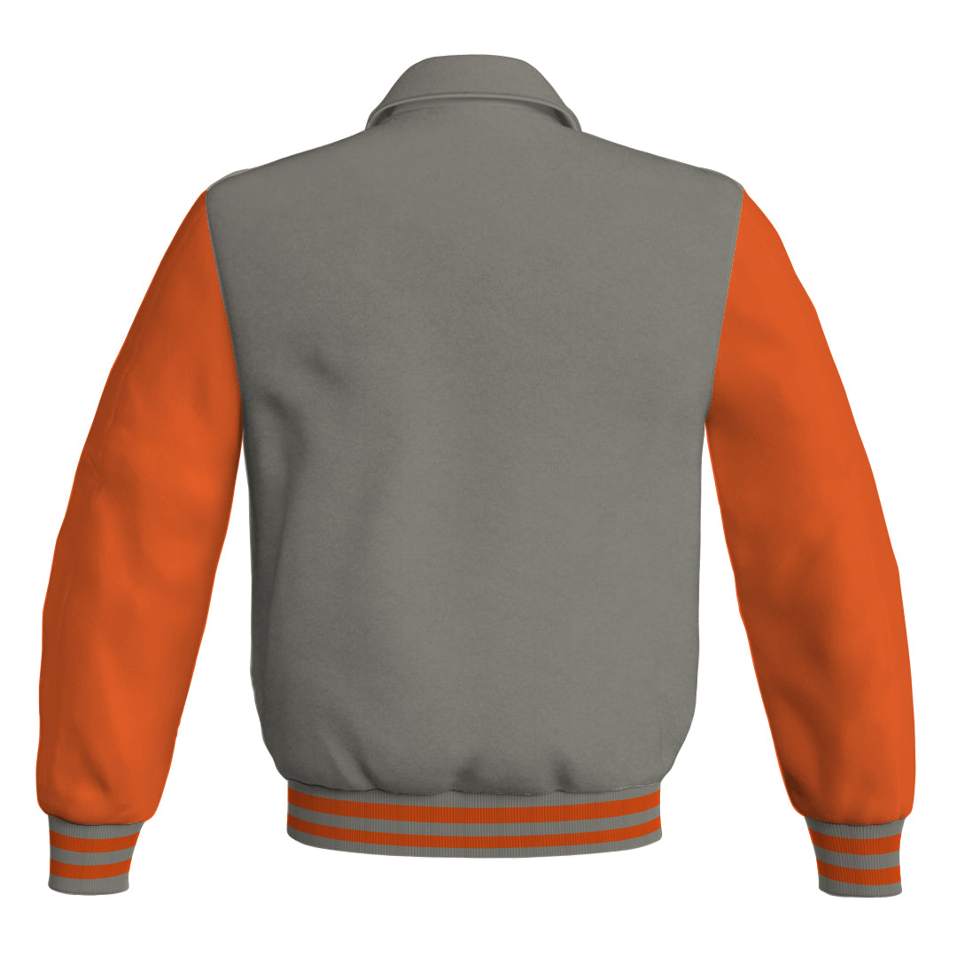 Letterman Varsity Classic Jacket Gray Body and Orange Leather