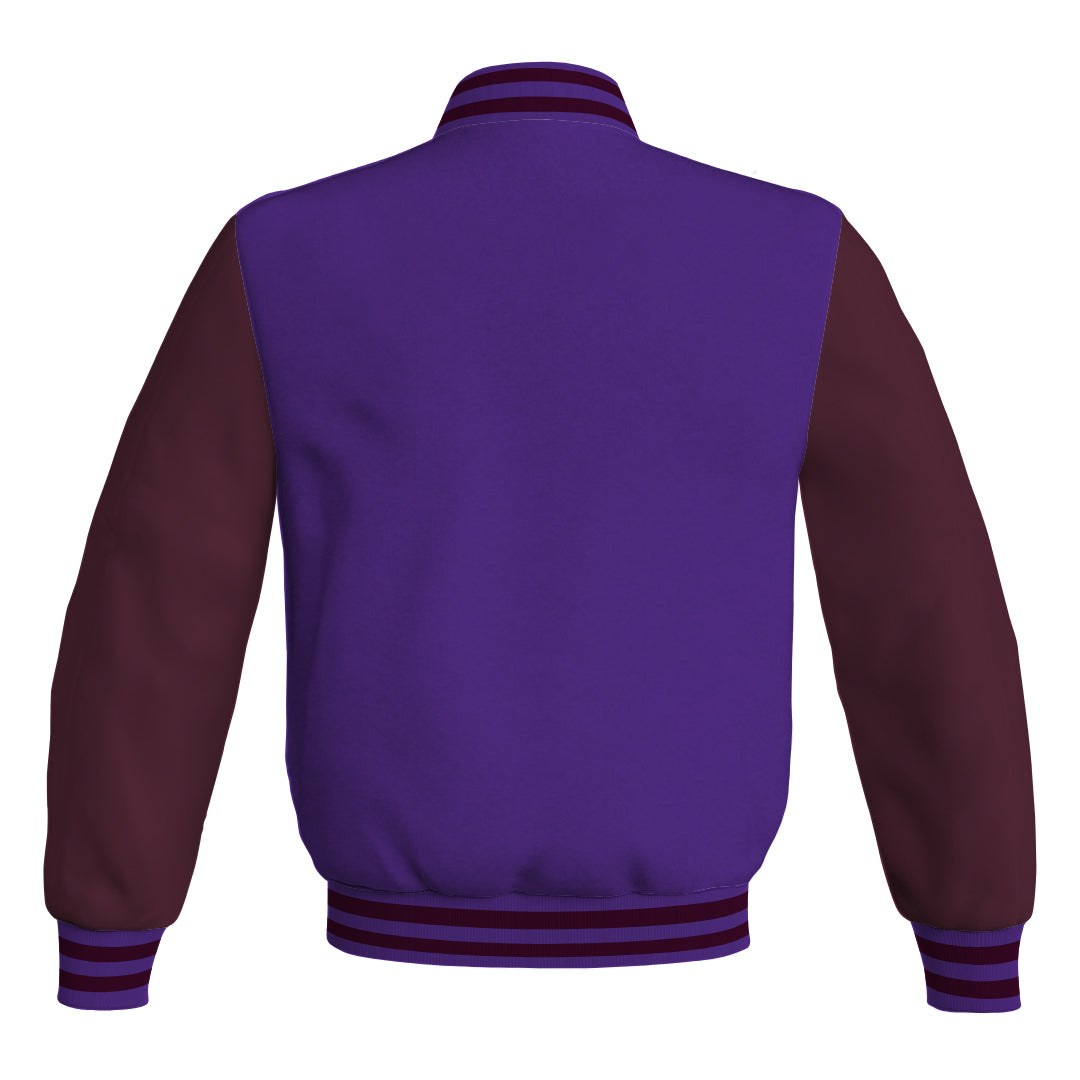 Varsity Jacket Purple Body and Maroon Leather Sleeves Bomber Jacket