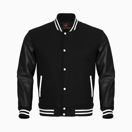 Letterman Jacket with Black Body and Black Leather Sleeves